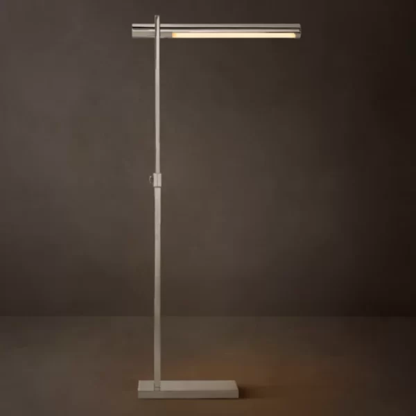 Modern adjustable floor lamp with sleek metal design for task lighting.