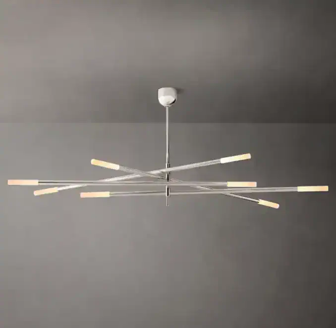 GV Brass Rod Chandelier 8 Light Mobile Etched Glass