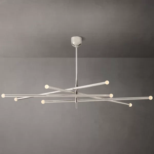 Contemporary chandelier with multiple LED arms and spherical light tips.