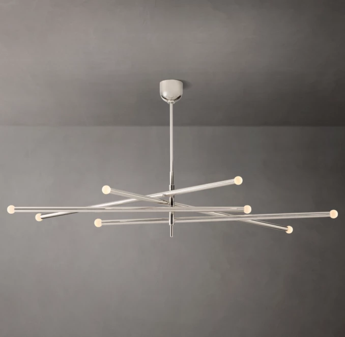 Contemporary chandelier with multiple LED arms and spherical light tips.