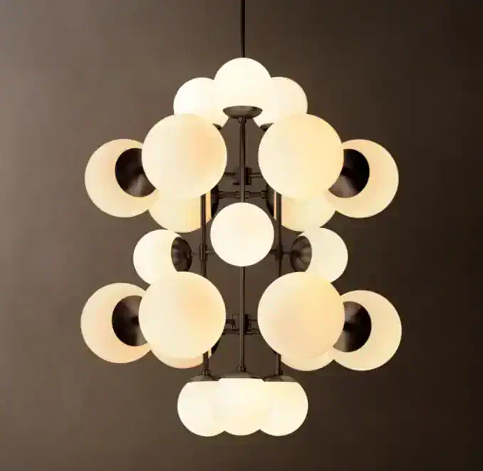 Elegant glass globe chandelier with multiple spherical lights for modern decor.