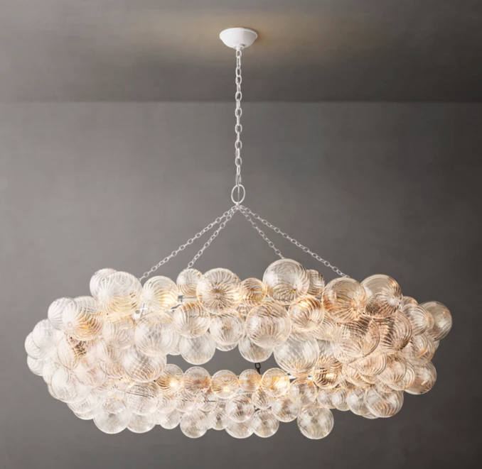 Elegant glass orb chandelier with 63-inch ring design by Gorvey Lighting.