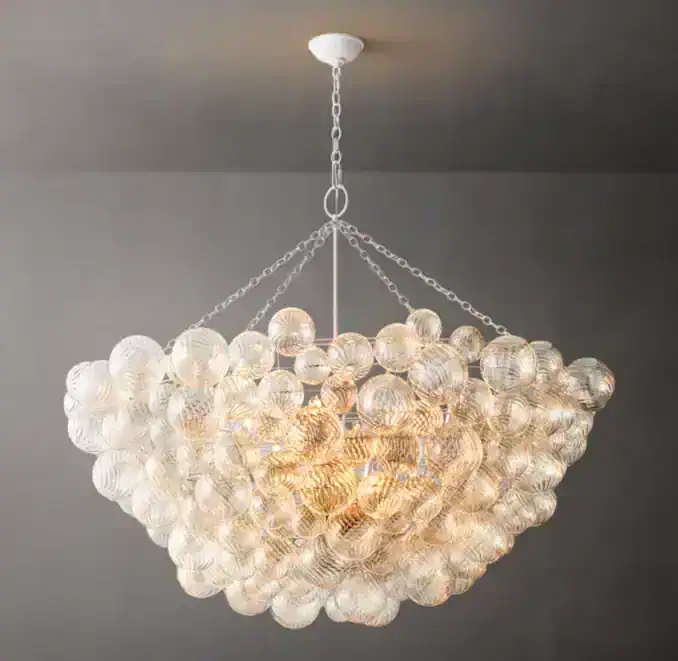 Elegant glass orb chandelier with 56-inch diameter for modern interiors.