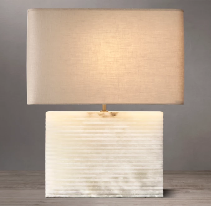 GV Tallado Alabaster Table Lamp Wide Rectangular