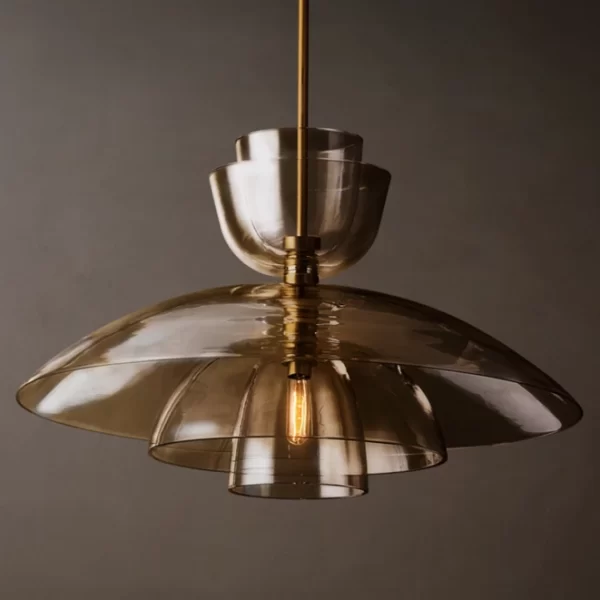 Gorvey Blom Amber Glass Cloche Pendant light with layered glass design.