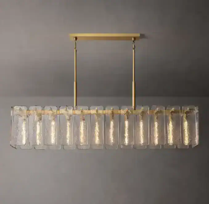 Elegant glass chandelier with gold accents for modern lighting design.