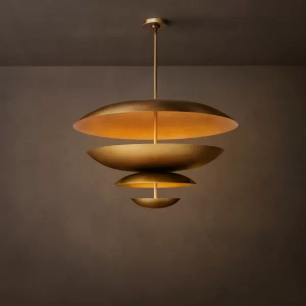 Elegant two-tier steel chandelier with warm lighting for modern interiors.