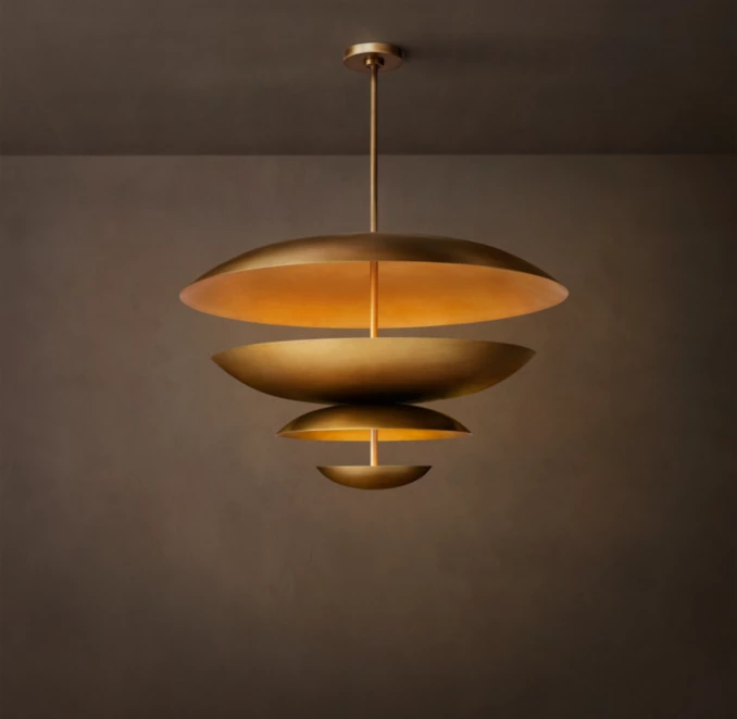 Elegant two-tier steel chandelier with warm lighting for modern interiors.