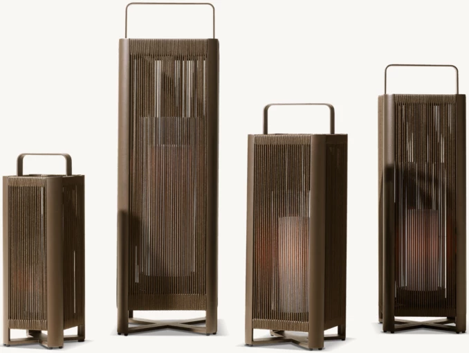Set of four outdoor lanterns by Gorvey Lighting for ambient illumination.