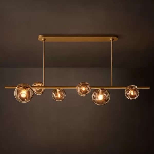 Modern bubble smoke glass linear chandelier by Gorvey Lighting.