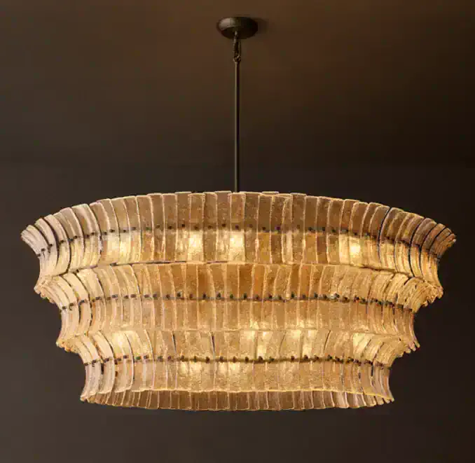 Round chandelier with glass and brick design for modern interiors.