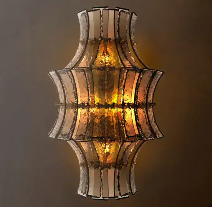 Romano Smoke Glass Sconce wall light with vintage design and warm illumination.