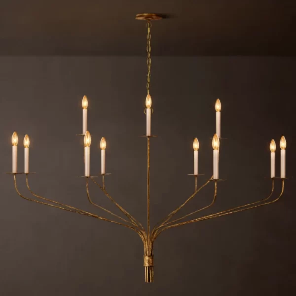 Elegant round iron chandelier with multiple candle-style lights for sophisticated lighting.