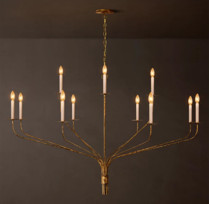 Elegant round iron chandelier with multiple candle-style lights for sophisticated lighting.