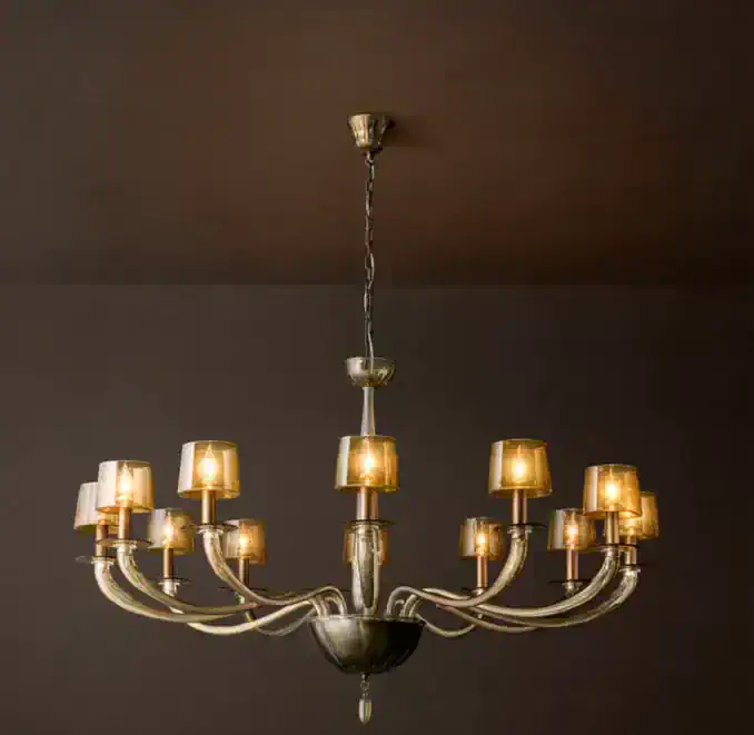 Amber round chandelier with multiple lights and elegant design.