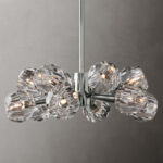 Elegant modern crystal chandelier with multiple glass shades and LED lights.