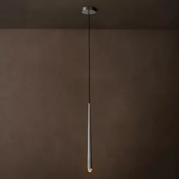 Modern pendant light hanging from ceiling with a sleek design.
